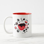 Schwarze Katze und schwarzer Kaffee Zweifarbige Tasse (Links)