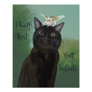 Schwarze Katze und Seidenmothe Fotodruck