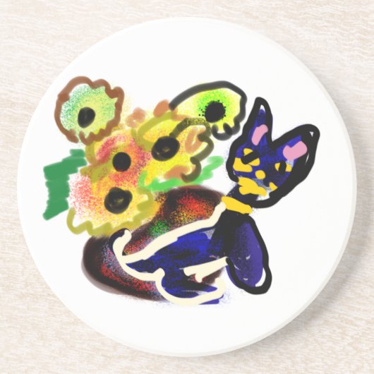 Schwarze Katze und Sonnenblumen Getränkeuntersetzer (Vorne)