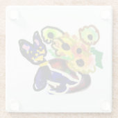 Schwarze Katze und Sonnenblumen  Glasuntersetzer (Rückseite)