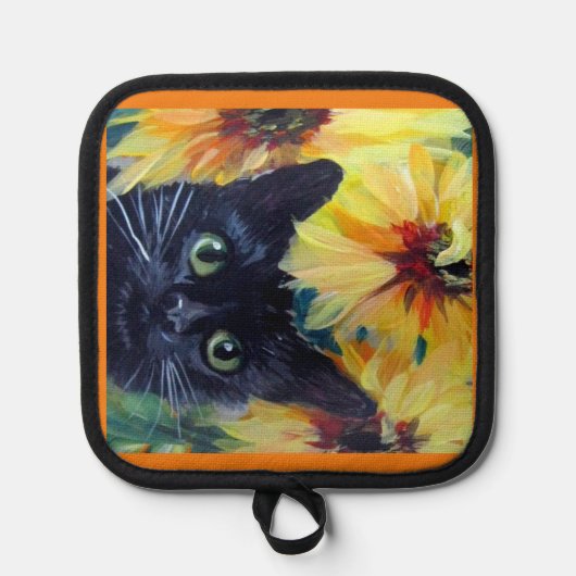 Schwarze Katze und Sonnenblumen Ofen Mitt & Pot Ho Topflappen (Vorderseite)