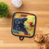 Schwarze Katze und Sonnenblumen Ofen Mitt & Pot Ho Topflappen (Oben Unten)