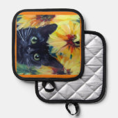 Schwarze Katze und Sonnenblumen Ofen Mitt & Pot Ho Topflappen (Vorderseite/Rückseite)