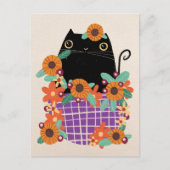 Schwarze Katze und Sonnenblumen Postkarte (Vorderseite)