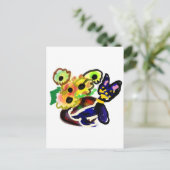 Schwarze Katze und Sonnenblumen  Postkarte (Stehend Vorderseite)