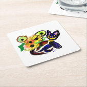 Schwarze Katze und Sonnenblumen  Rechteckiger Pappuntersetzer (angewinkelt)