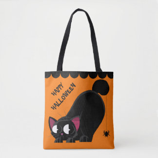 Schwarze Katze und Spinne Halloweens Tasche