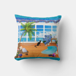Schwarze Katze und Strandkissen Kissen