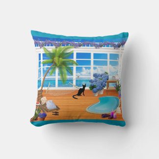 Schwarze Katze und Strandkissen Kissen