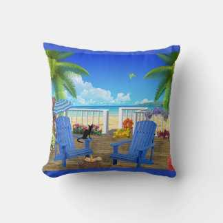 Schwarze Katze und Strandkissen Kissen