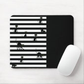 Schwarze Katze und Streifen Farbblock Schwarz Mousepad (Mit Mouse)