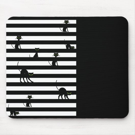 Schwarze Katze und Streifen Farbblock Schwarz Mousepad (Vorne)