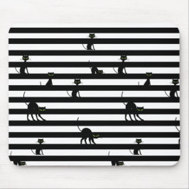 Schwarze Katze und Streifen Mousepad