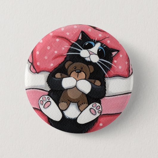 Schwarze Katze und Teddy - Katzenart Button (Vorderseite)