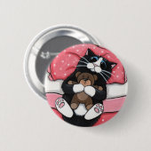 Schwarze Katze und Teddy - Katzenart Button (Vorne & Hinten)