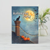 Schwarze Katze und Vollmond-Halloween-Party Einladung (Stehend Vorderseite)