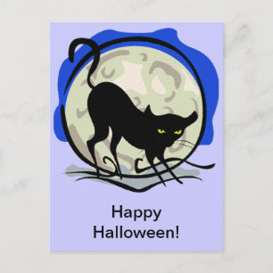 Schwarze Katze und Vollmond Postkarte