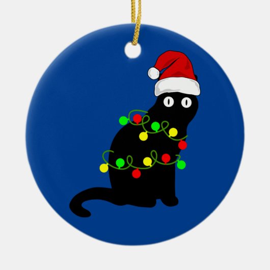 Schwarze Katze und Weihnachtsleuchten Ornament (Vorne)