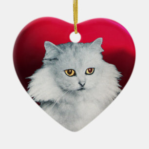 SCHWARZE KATZE UND WEISSE KATZE HERZ KERAMIK ORNAMENT