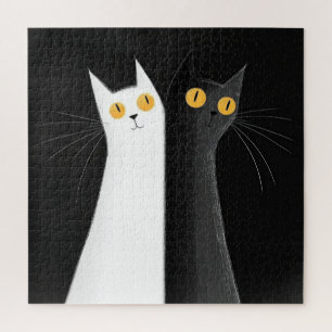 Schwarze Katze und weiße Katzen auf Schwarz Puzzle