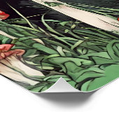 Schwarze Katze und wilde rote Pilze - Natur Poster (Ecke)