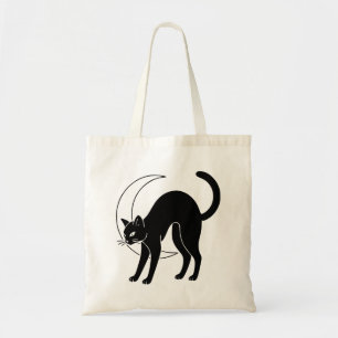 Schwarze Katze und zunehmender Mond Liniengrafik Tragetasche