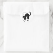 Schwarze Katze und zunehmender Mond Linienkunst Runder Aufkleber (Tasche)