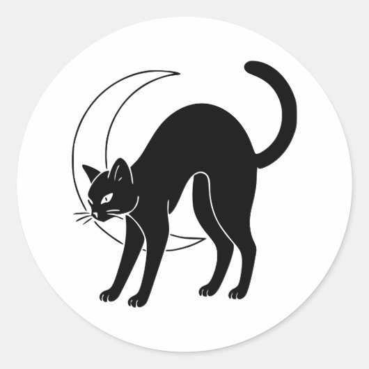 Schwarze Katze und zunehmender Mond Linienkunst Runder Aufkleber (Vorderseite)