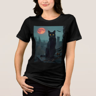 Schwarze Katze unter dem Mondblut Regen Tri-Blend Shirt