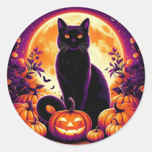 Schwarze Katze unter dem Vollmond Halloween 1,5" A Runder Aufkleber