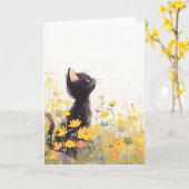 Schwarze Katze unter den Blume Karte (Gelbe Blume)