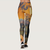 Schwarze Katze unter einem Erntemond und Pumpkins Leggings (Rückseite)