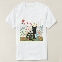 Schwarze Katze unter farbenfrohen Wildblumen – Cot