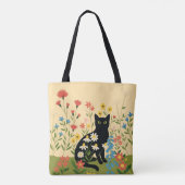 Schwarze Katze unter farbenfrohen Wildblumen - Ker Tasche (Rückseite)