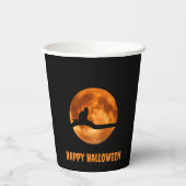Schwarze Katze unter Orange Moon Pappbecher (Rückseite)
