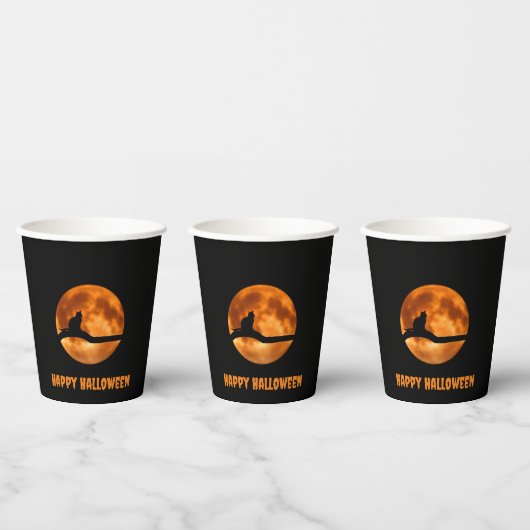 Schwarze Katze unter Orange Moon Pappbecher (Multi)