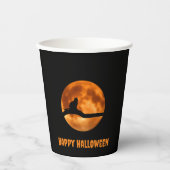 Schwarze Katze unter Orange Moon Pappbecher (Vorderseite)