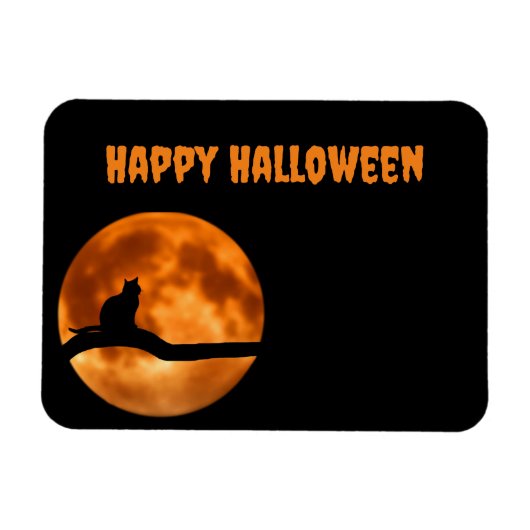 Schwarze Katze unter Orange Moon Return Label Magnet (Horizontal)