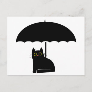 Schwarze Katze unter Regenschirm Postkarte