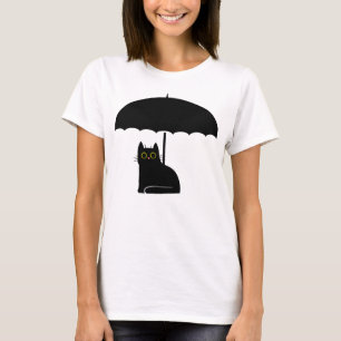 Schwarze Katze unter Schirm T-Shirt