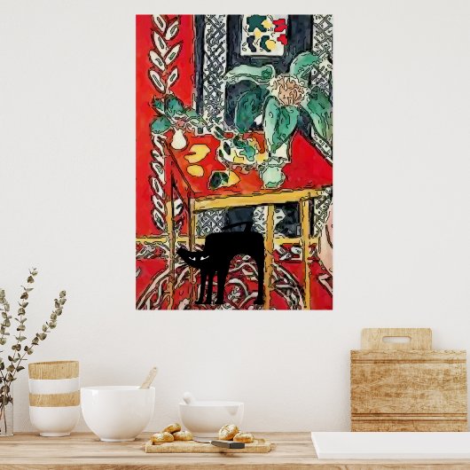 Schwarze Katze unter Tabelle Poster (Küche)