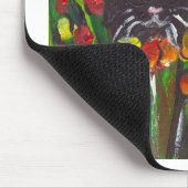 Schwarze Katze unter Tulpen Mousepad (Ecke)