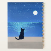 Schwarze Katze unter Vollmond Sternennacht Planer (Rückseite)