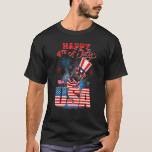 Schwarze Katze Usa-Flagge Oberhut Happy Merica 4. T-Shirt