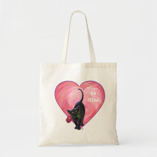 Schwarze Katze Valentinstag Tragetasche
