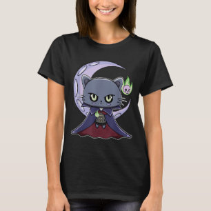 Schwarze Katze Vampir Dracula und magisches Feuer T-Shirt