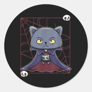 Schwarze Katze Vampir Dracula und Monsterartikel f Runder Aufkleber