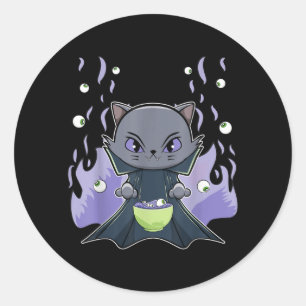Schwarze Katze Vampir Dracula und Ramen für Hallow Runder Aufkleber