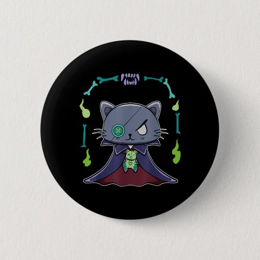Schwarze Katze Vampir Dracula und Teddybär für Button (Vorderseite)