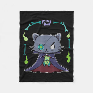 Schwarze Katze Vampir Dracula und Teddybär für Fleecedecke